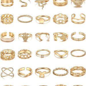 30 Pcs Gold Knuckle Rings Set for Women, Vintage Stackable Cute Finger Midi Ring